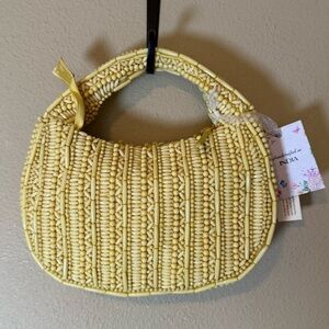 Beaded Butter Yellow Crescent Boho Handbag Spring Summer Vacation NWT